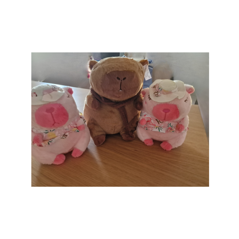 Peluche Capibara Rosa com Chapéu Floral